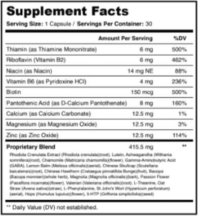 Quiet Tone Supplement Facts